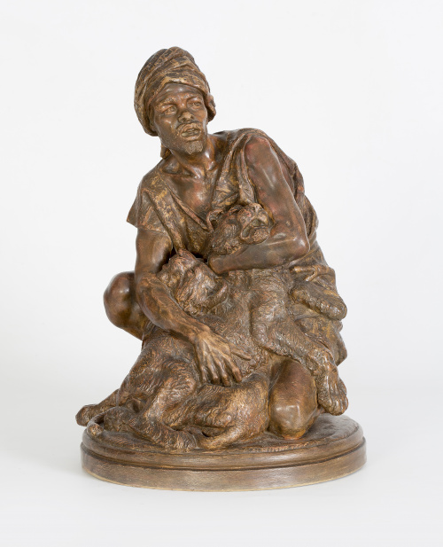 Sarraceno cazando un león, grupo escultórico en barro, ff. 