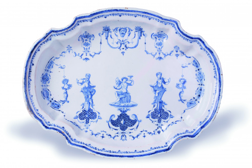 Fuente de cerámica esmaltada en azul de cobalto decoración 