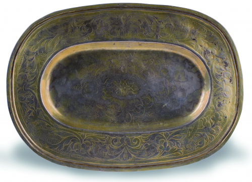 Bandeja de juego de vinajeras de plata sobre dorada de deco