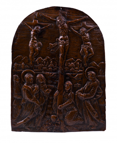 “Crucifixión”Placa en relieve en cobre, S. XVII.