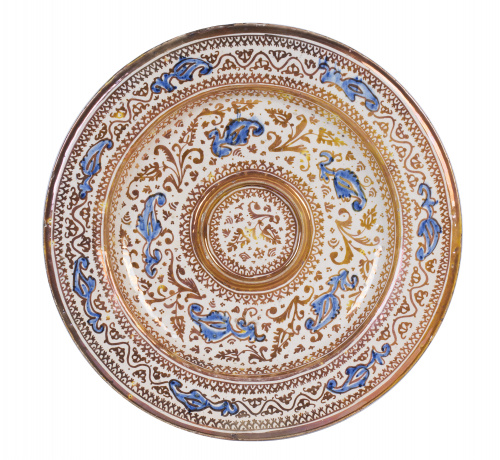 Plato de cerámica esmaltada de reflejo metálico  de la seri