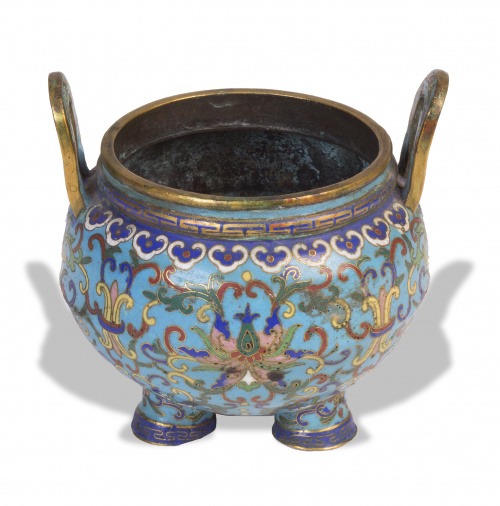 Incensario o “ding” de esmalte cloisonné.China, S. XIX