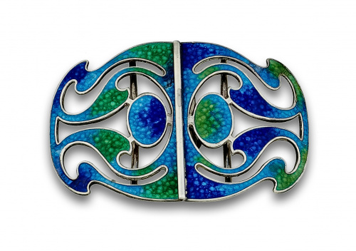 Hebilla Liberty en plata y esmaltes de tonos verdes y azule