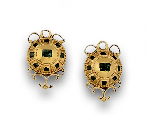Pendientes botón esmeraldas s.XVIII en oro de 18K.