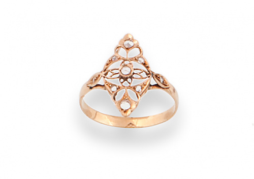 Sortija navette de zafiros blancos en trabajo calado pp. S.