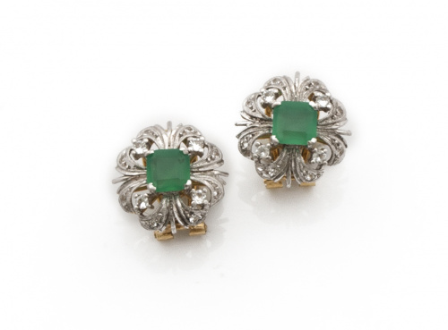 Conjunto de pendientes y sortija flor con crisoprasas centr