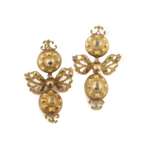 Pendientes populares s XVIII de tres cuerpos con diamantes 