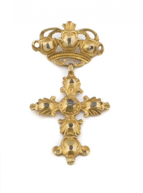 Colgante de dos cuerpos s XVIII con corona y cruz de diaman