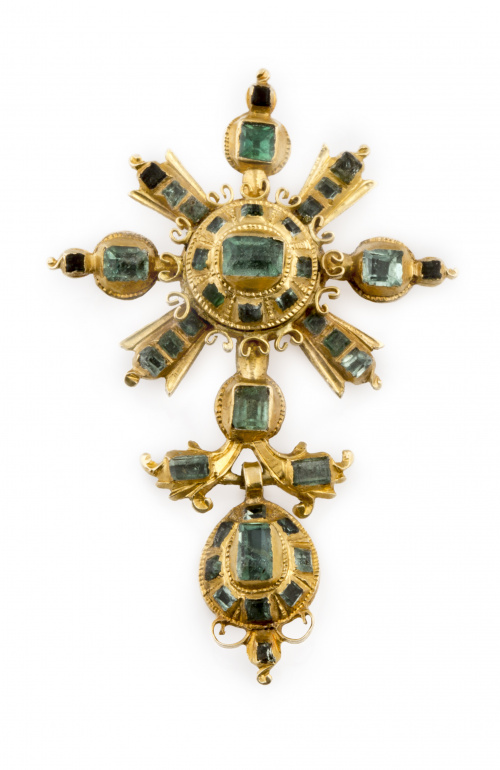 Colgante popular de esmeraldas s.XVIII-XIX con botón orlado