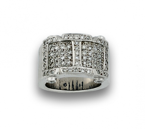 Sortija ancha estilo chevaliere con pavé de brillantes y cu