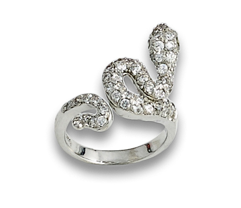 Sortija en forma de serpiente de plata y circonitas.