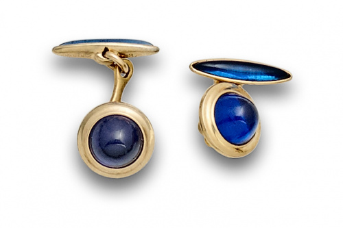 Gemelos KREMENTZ años 40 con cabujones de resina azul.