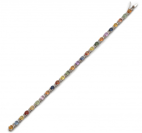 Pulsera con zafiros multicolor de talla oval entre parejas 