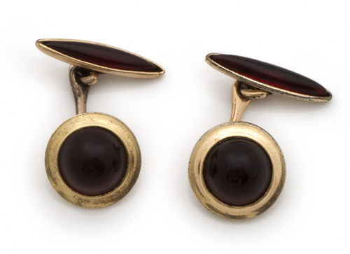 Gemelos KREMENTZ años 40 con cabuchón circular de vidrio ro