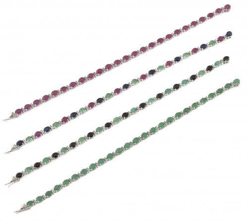 Pulsera rivière de rubíes entre parejas de brillantes,en or