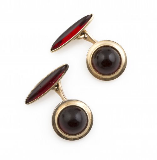 Gemelos KREMENTZ años 40 con cabuchón circular de vidrio ro