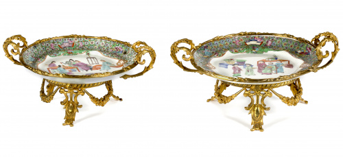 Pareja de centros Compañía de Indias, en porcelana de la “F