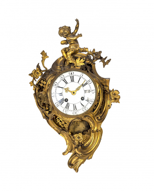 Reloj cartel en bronce dorado. Francia, S. XIX