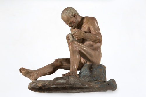 Anciano en terracota policromada.España pp. S. XX.