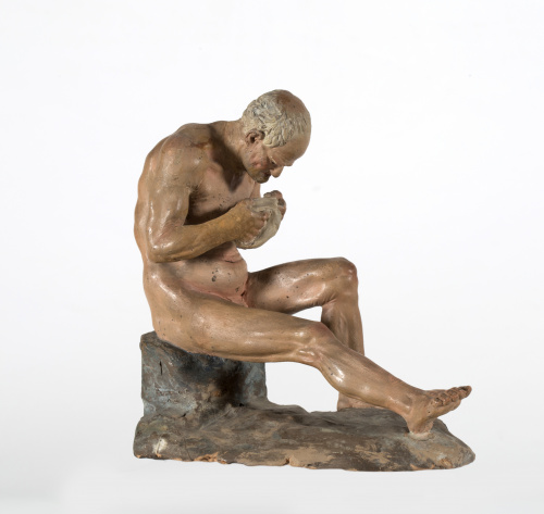 Anciano en terracota policromada.España pp. S. XX.