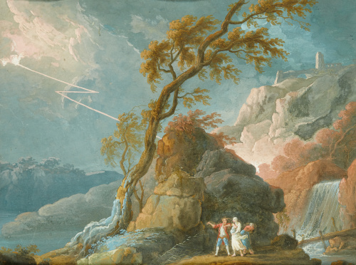 ESCUELA FRANCESA, SIGLO XVIIIFiguras en un paisaje torment