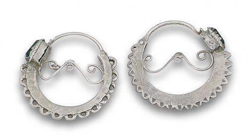 Pareja de arracadas leonesas s.XVIII-XIX en plata con vidri