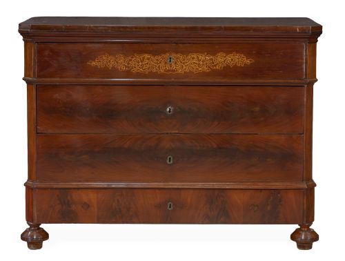 Cómoda de madera de caoba y palma de caoba.Trabajo catalá
