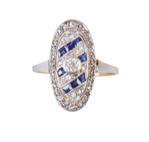 Sortija lanzadera Art-Deco con brillante central entre tres