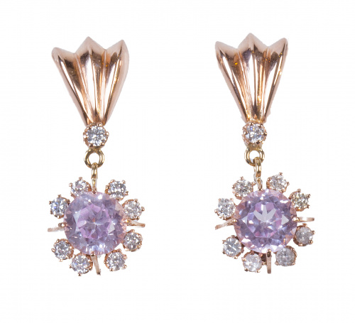 Pendientes largos años 40 con flor colgante de rosa de Fran