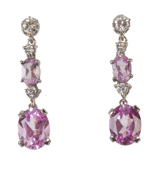 Pendientes largos con dos rosas de Francia de talla oval ar