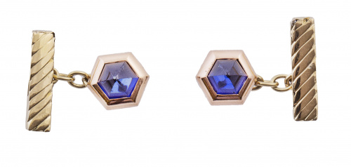 Gemelos de frente hexagonal con zafiro sintético en forma d