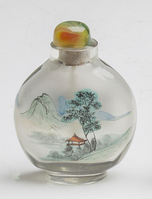Snuff bottle de cristal doblado y pintado, con escena de pa