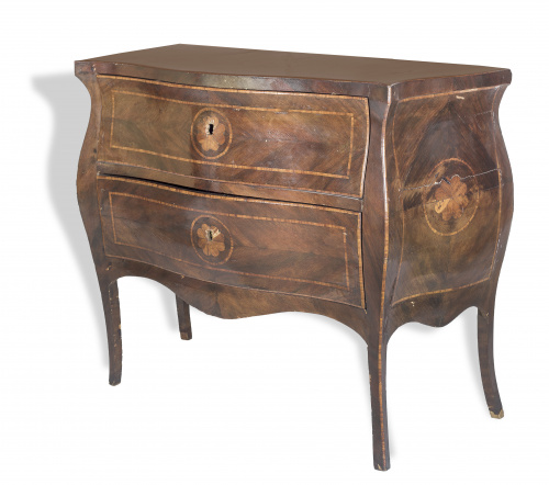 Cómoda con marquetería de estilo Luis XV, de madera de palo