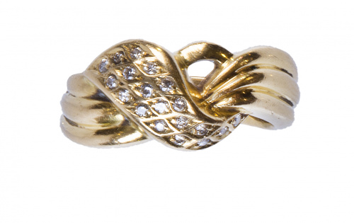 Sortija en forma de nudo con banda gallonada y línea diagon