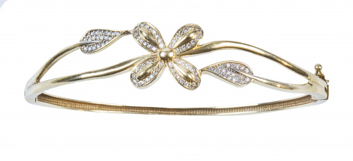 Pulsera rígida con una flor en el centro y una hojita a cad