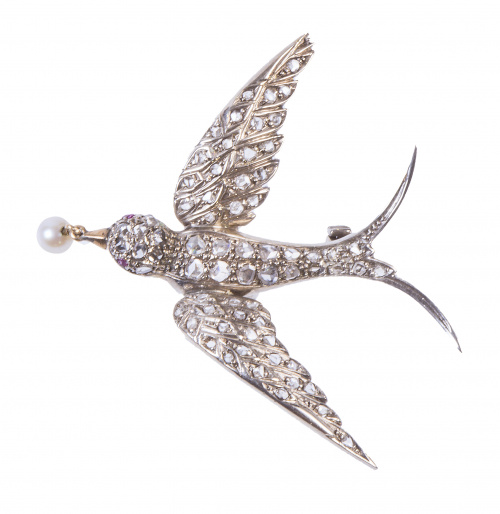 Broche en forma de golondrina de diamantes de pp. S XX, con