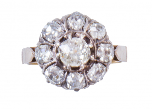 Sortija S. XIX rosetón de brillantes de talla antigua con b
