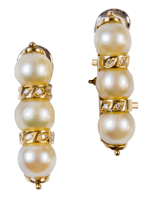 Pendientes largos en forma de columna, con tres perlas entr