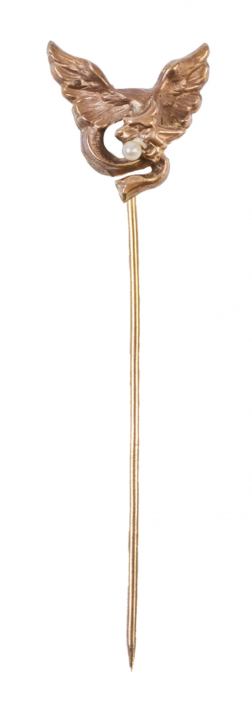 Alfiler Art Nouveau francés con dragón alado sosteniendo un
