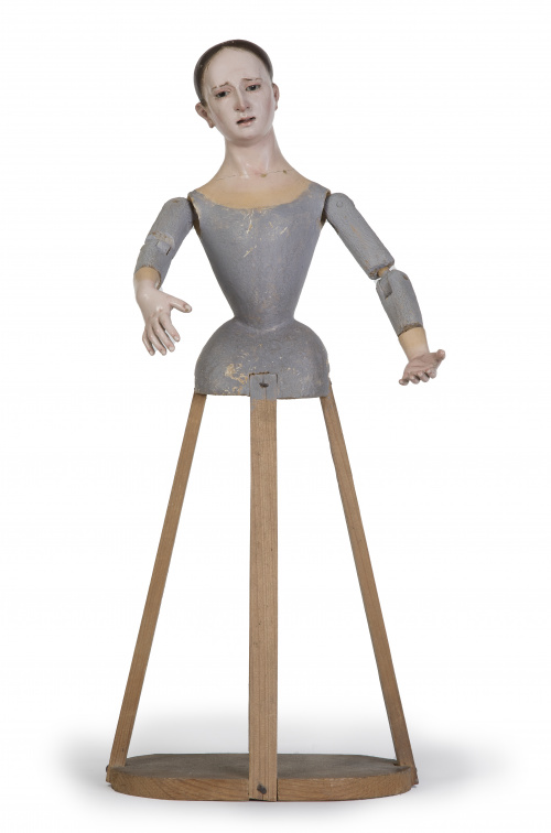 Virgen vestidera articulada en madera de pino, policromada 