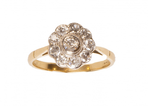 Sortija rosetón de brillantes de pp. S. XX 