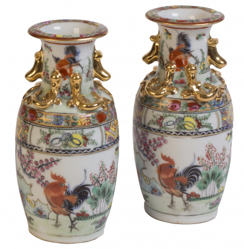 Pareja de jarrones de porcelana china, Cantón, S. XIX-XX