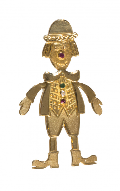 Colgante de payaso articulado, con chatón de rubí en la nar