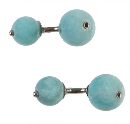 Gemelos dobles de esferas de amazonita, con un zafiro en la