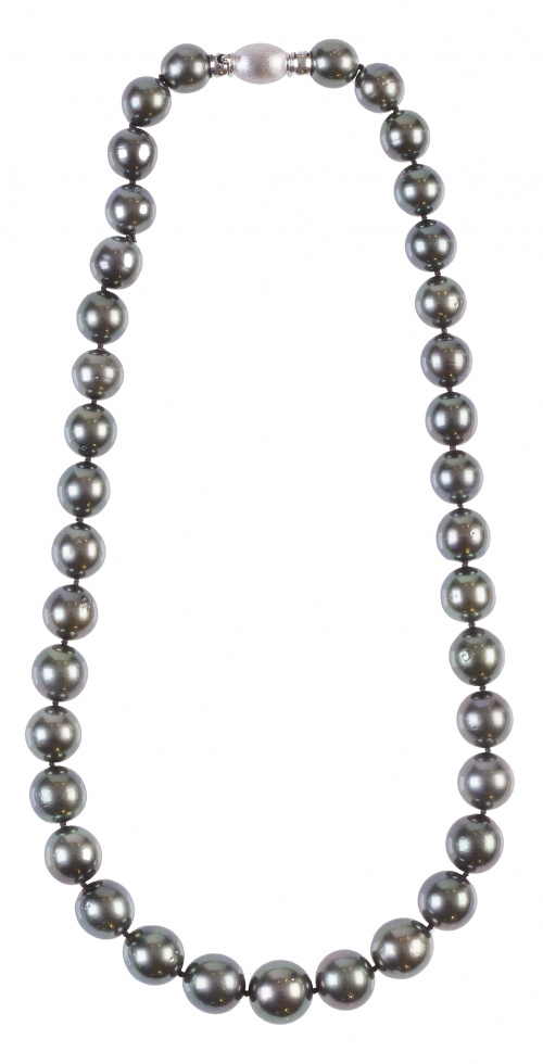 Collar de perlas de Tahití con cierre de tonel en oro blanc