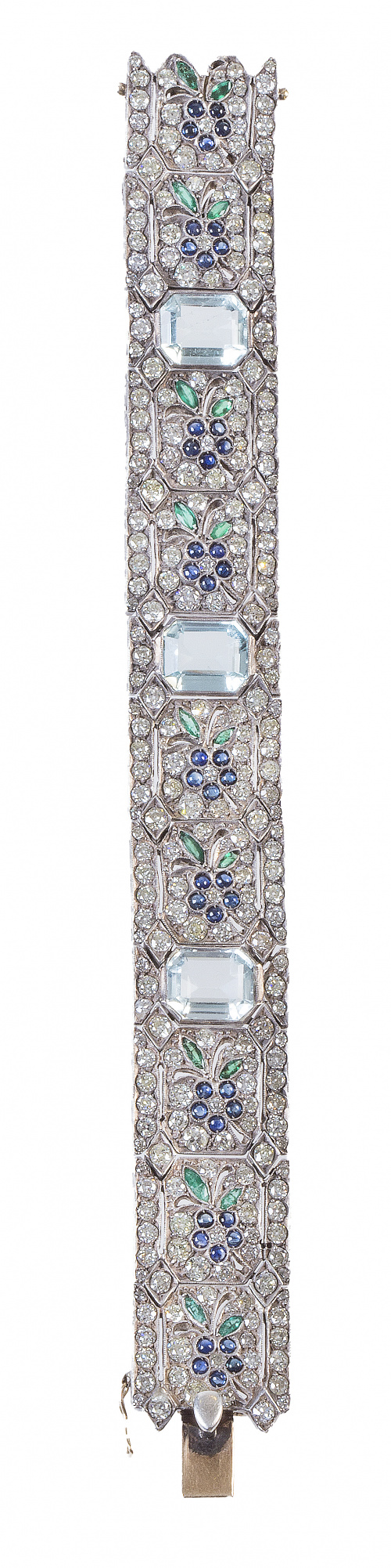Brazalete Art-Decó de brillantes, con tres centros de aguam