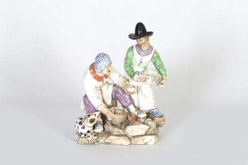 “Los bebedores”Grupo escultórico de pasta tierna. Marca fl