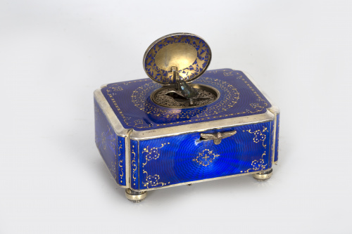 Caja de música automáta con “pajarito cantor” en esmalte az