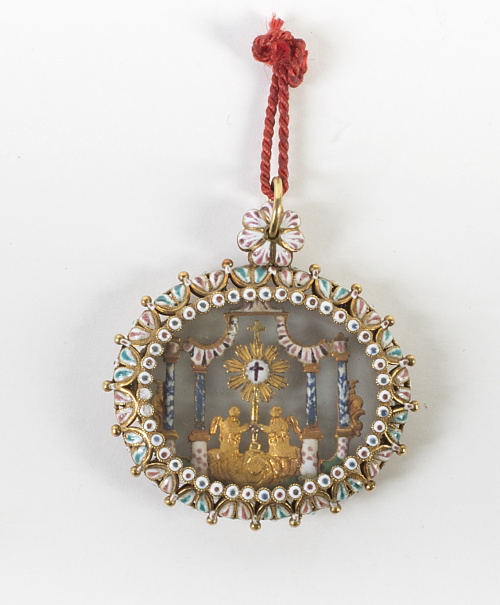 Colgante devocional español S. XVII con eucaristía rodeada 
