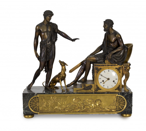 “Frede et Hippolyte”Reloj de sobremesa Imperio en bronce p